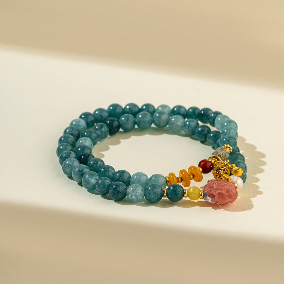 Agate Heart of the Ocean Pearl Gold Double Bracelet-【Natural Energy & Handmade】