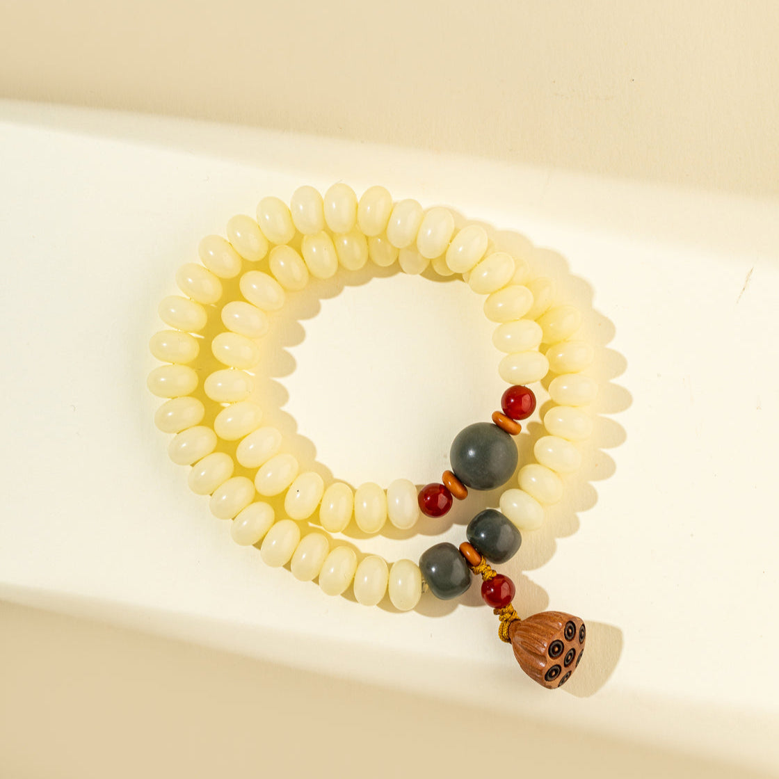 Jade Agate Sandalwood Lotus Sculpture Bracelet-【Natural Energy & Handmade】