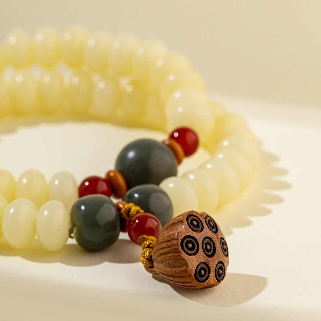 Jade Agate Sandalwood Lotus Sculpture Bracelet-【Natural Energy & Handmade】