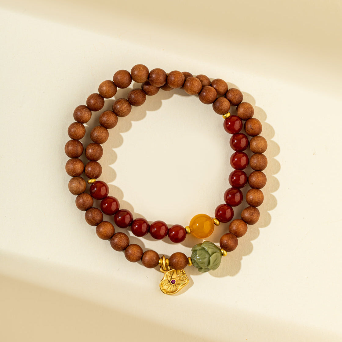 Sandalwood Vermilion Gold Double Bracelet-【Natural Energy & Handmade】