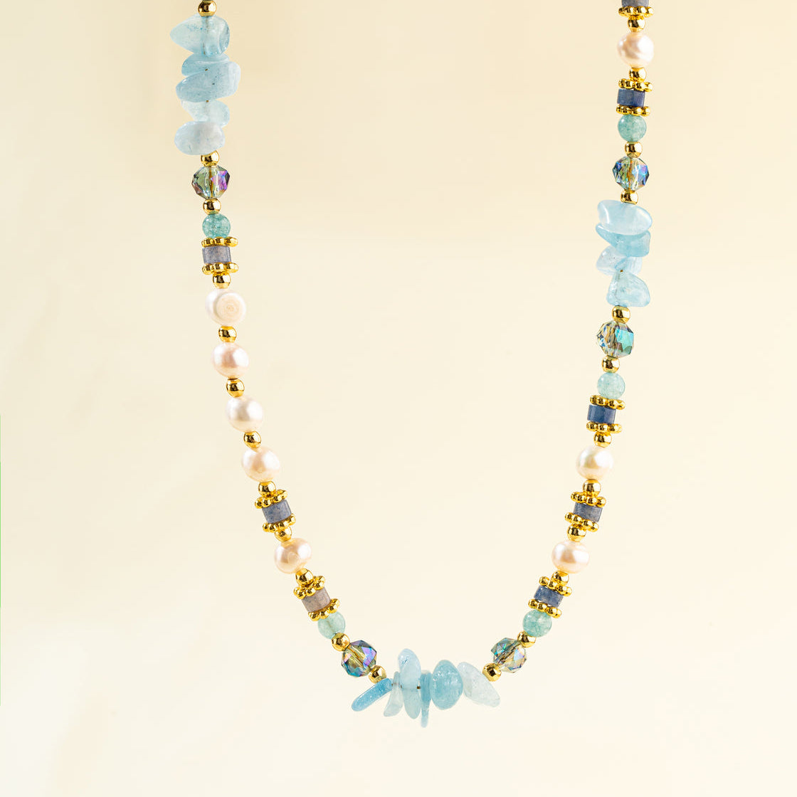 Crystal Agate  Gold And Pearl Necklace-【Natural Energy & Handmade】