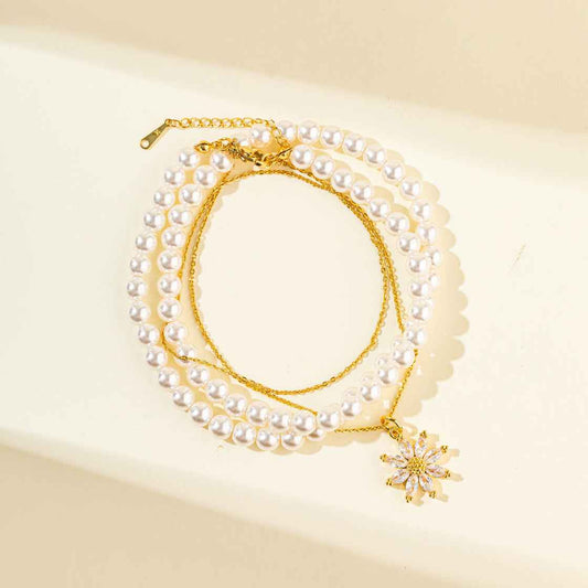 Pearl Gold Diamond Flower Necklace-Natural Energy & Handmade
