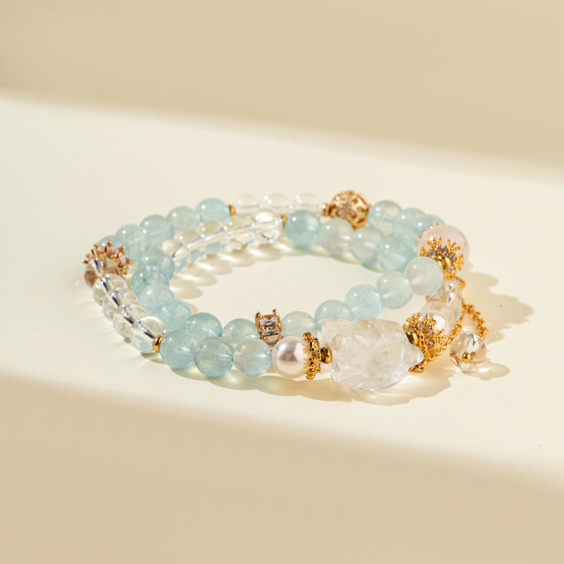 Jade Crystal Pearl Fox Sculpture Bracelet-【Natural Energy & Handmade】