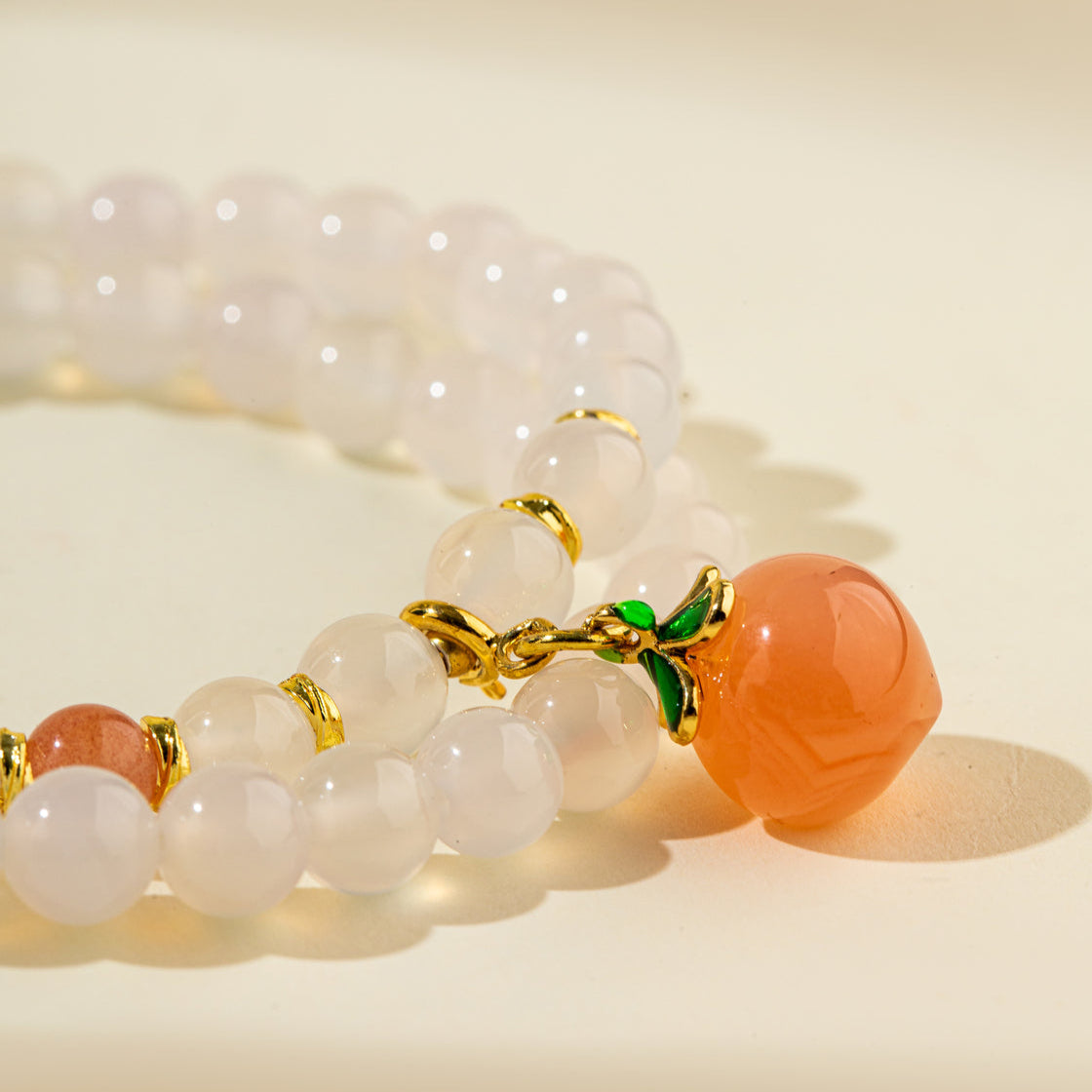 Jade Crystal Gold Peach Sculpture Bracelet-【Natural Energy & Handmade】