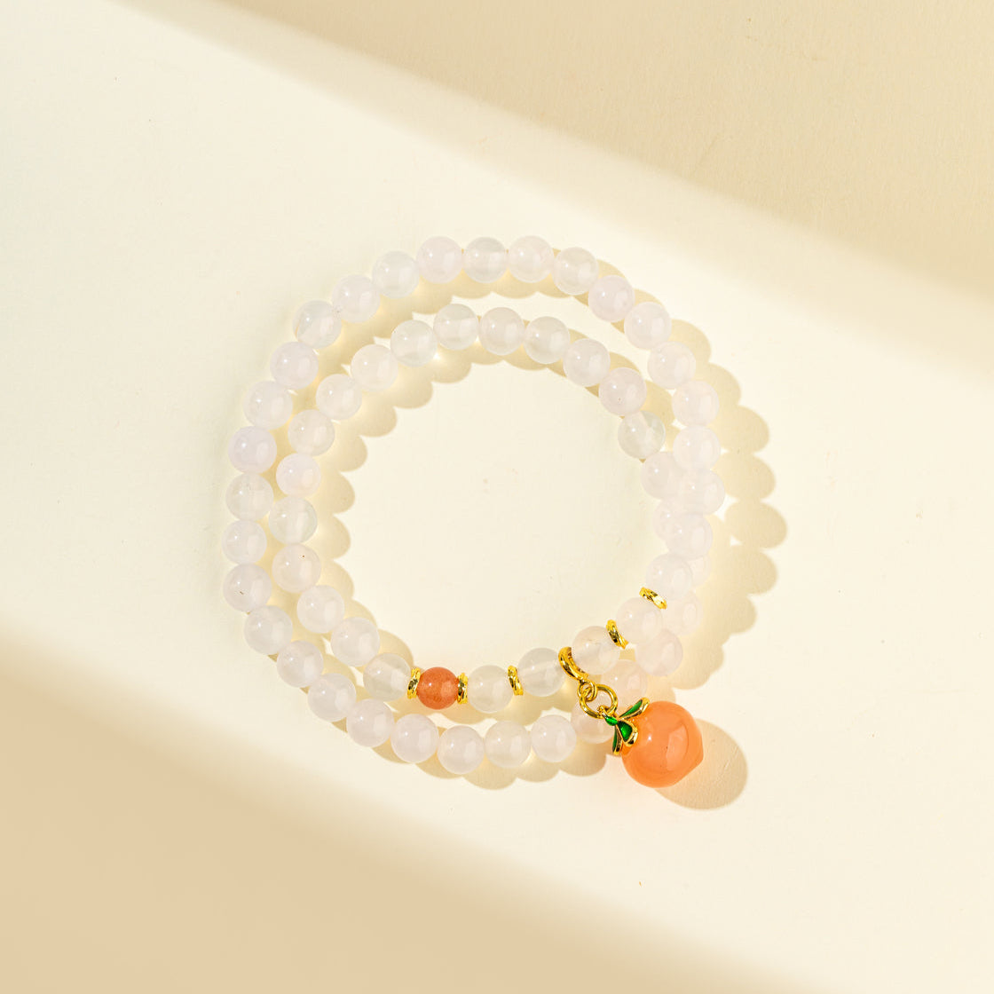 Jade Crystal Gold Peach Sculpture Bracelet-【Natural Energy & Handmade】