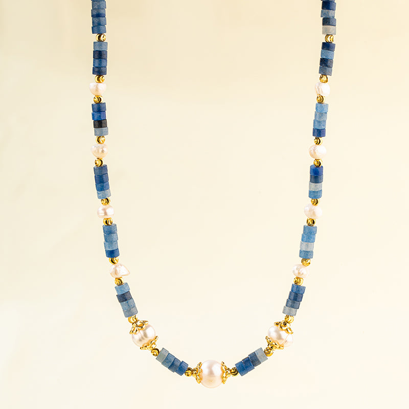 Agate  Gold And Pearl Necklace-【Natural Energy & Handmade】