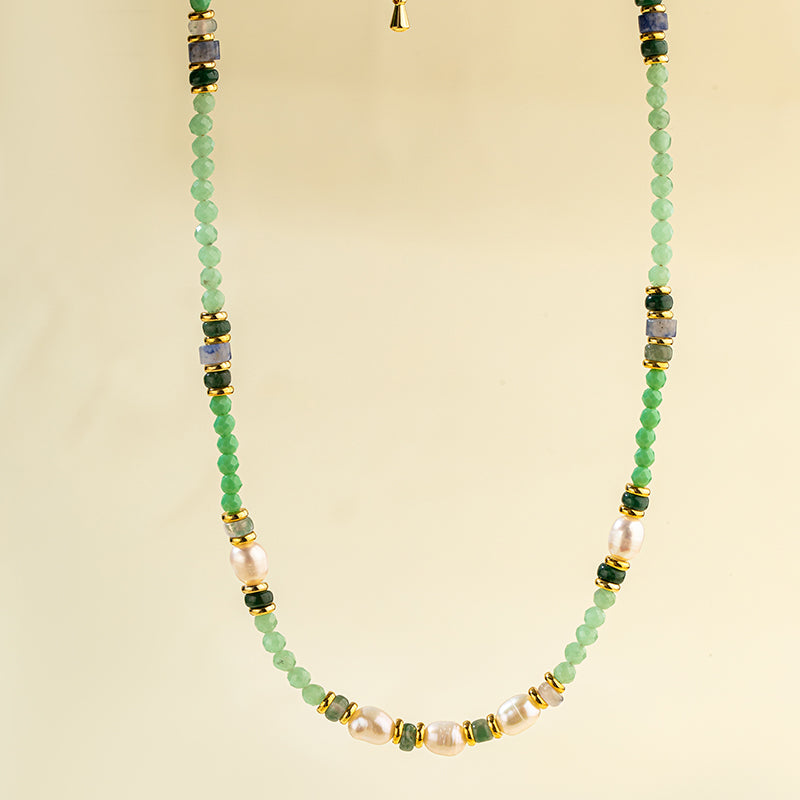 Jade Gold Pearl Necklace-Natural Energy & Handmade