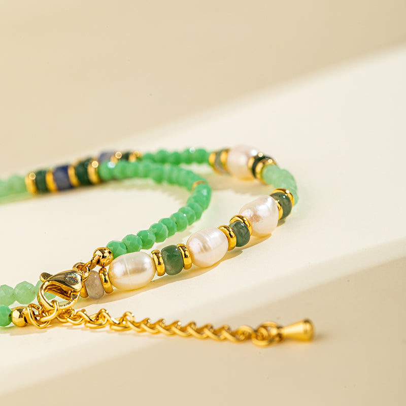 Jade Gold Pearl Necklace-Natural Energy & Handmade