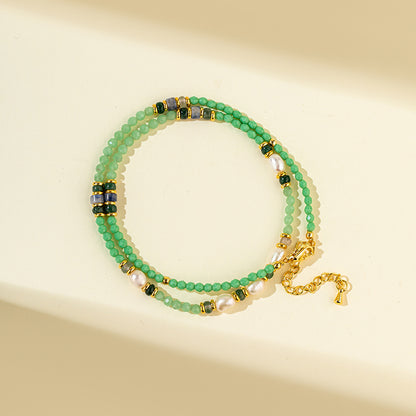 Jade Gold Pearl Necklace-Natural Energy & Handmade