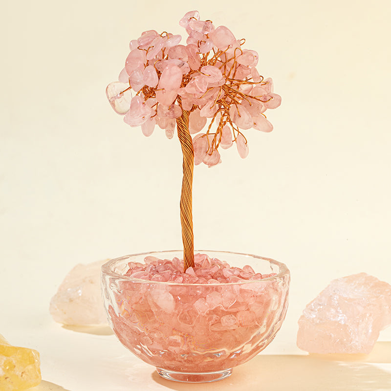 Small Pink Crystal Prosperity Tree Home Decoration