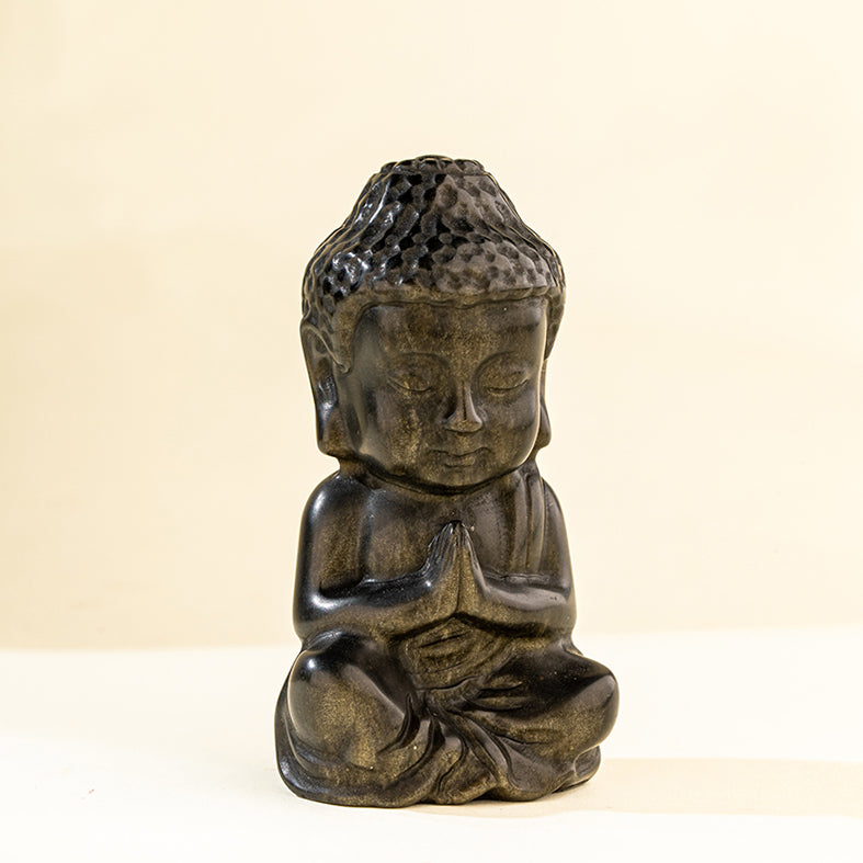 Natural Black Obsidian Shakyamuni Buddha Sculpture-【Natural Energy & Handmade】