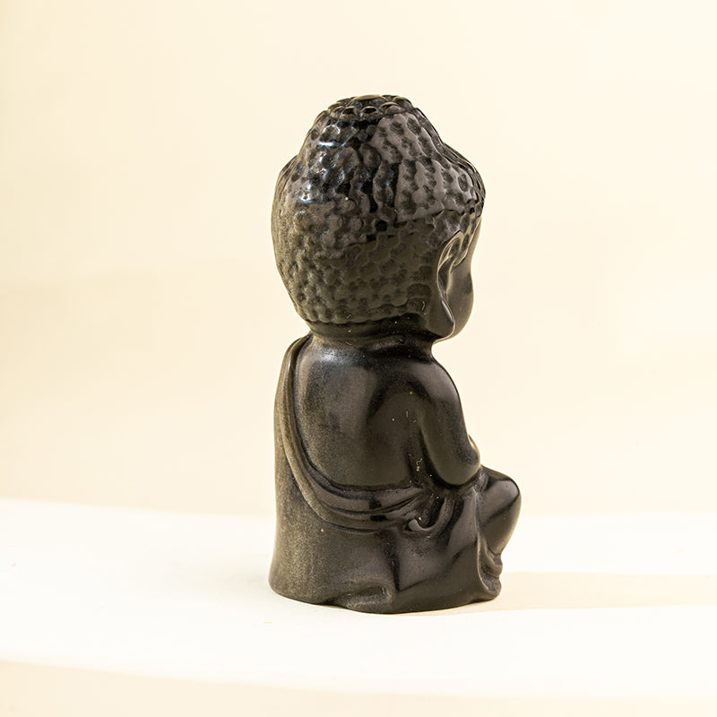 Natural Black Obsidian Shakyamuni Buddha Sculpture-【Natural Energy & Handmade】