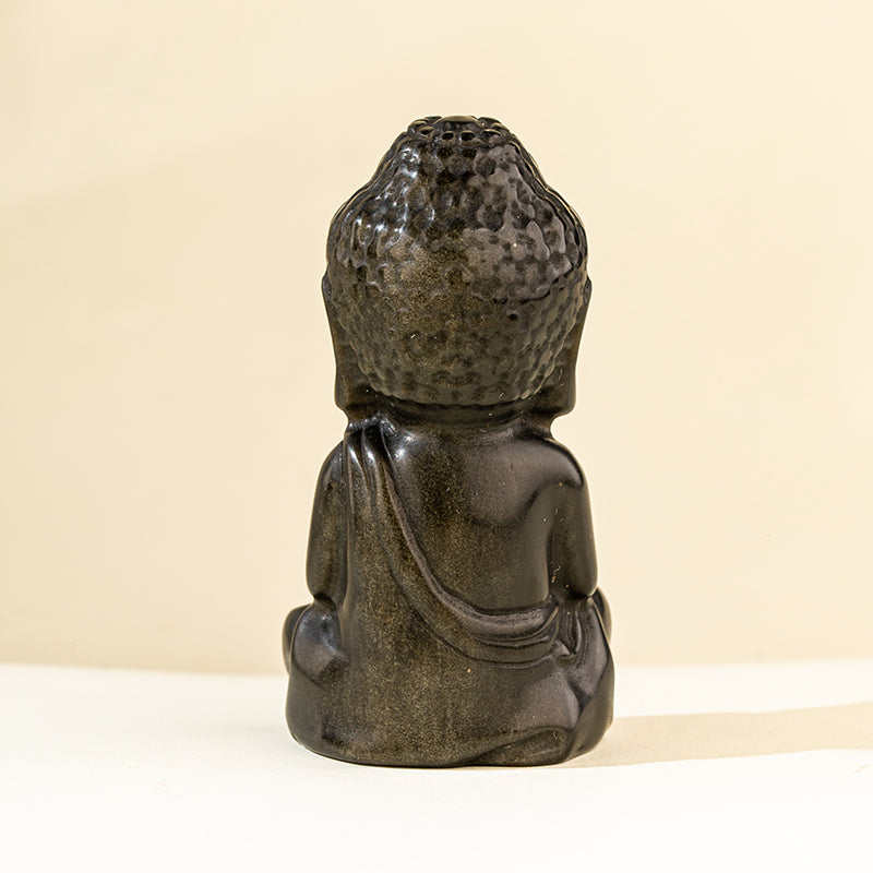 Natural Black Obsidian Shakyamuni Buddha Sculpture-【Natural Energy & Handmade】