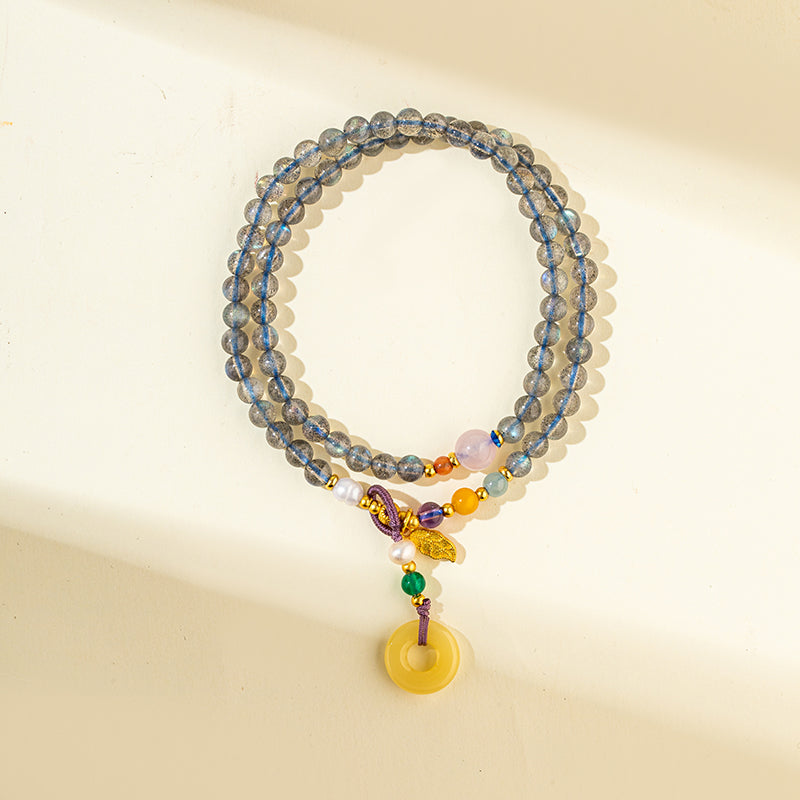 Grey Crystal Jade Gold Double Layer Bracelet-【Natural Energy & Handmade】