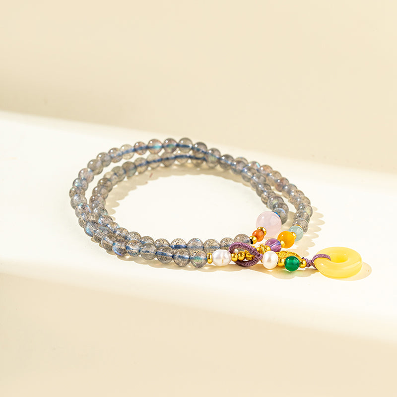 Grey Crystal Jade Gold Double Layer Bracelet-【Natural Energy & Handmade】