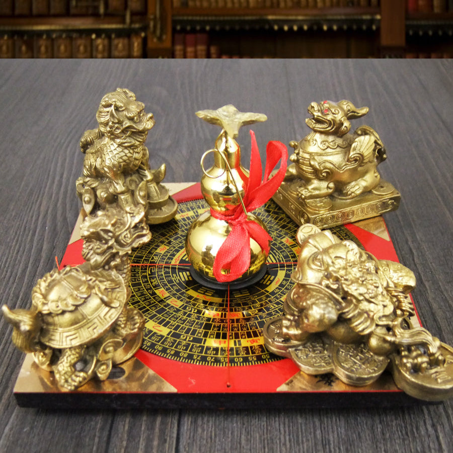 Copper Wealth Feng Shui Ornament - Five God Fortune Embracing Treasure
