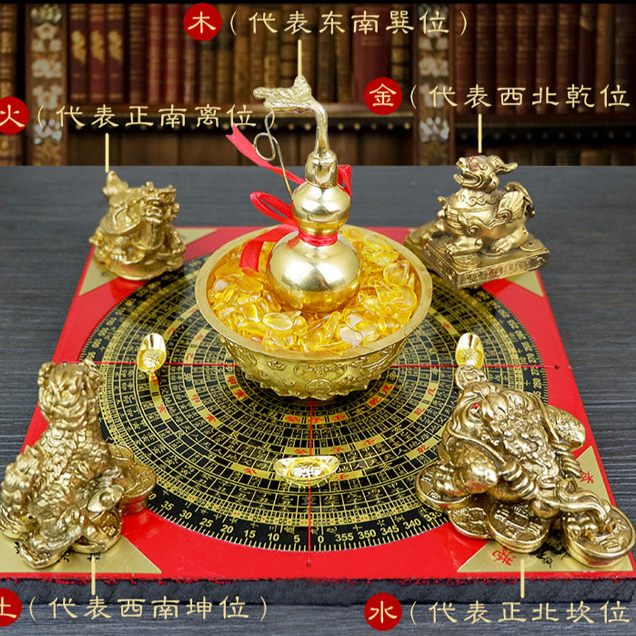 Copper Wealth Feng Shui Ornament - Five God Fortune Embracing Treasure