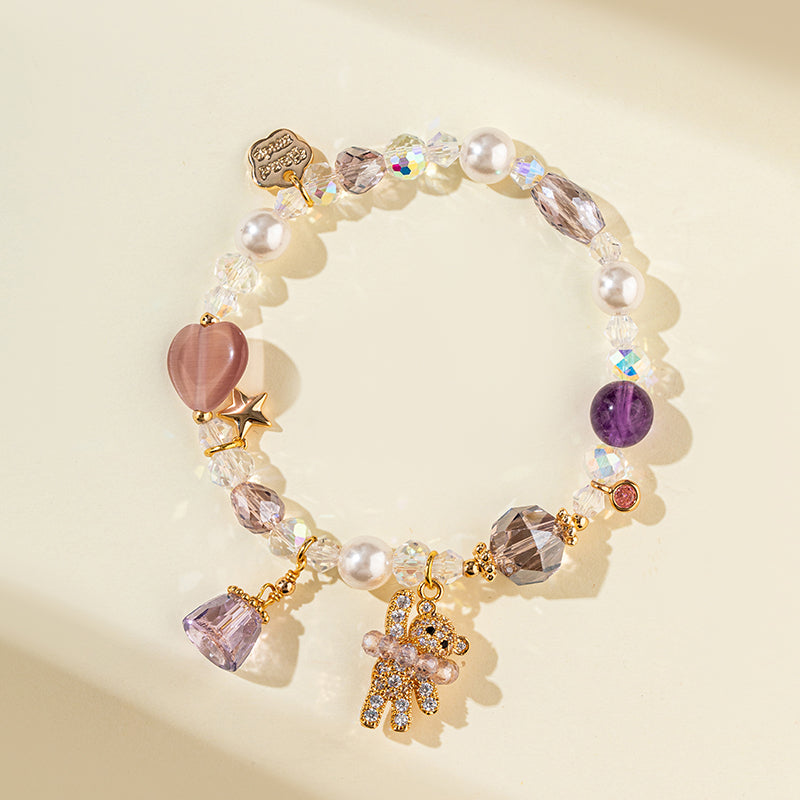 Bear-themed Amulet Bracelet with Amethyst-【Natural Energy & Handmade】