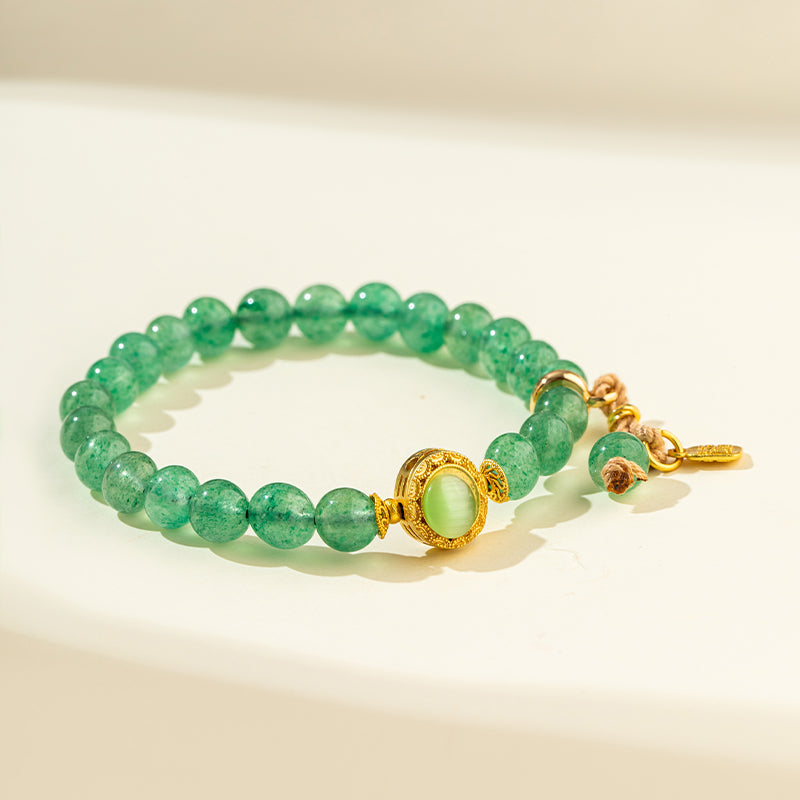 Green Crystal Forest Heart Gold Bracelet-【Natural Energy & Handmade】