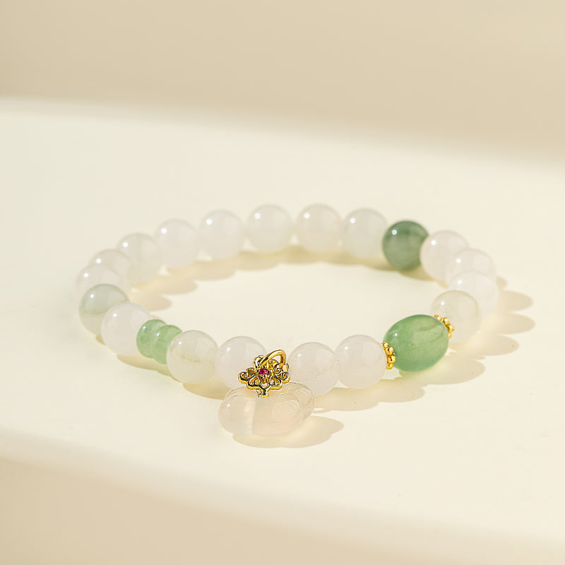 Pure White Jade Gold Bracelet-【Natural Energy & Handmade】