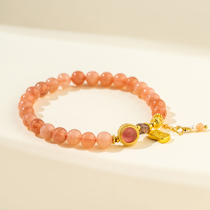 Natural Pink Agate Gold Bracelet-Natural Energy & Handmade