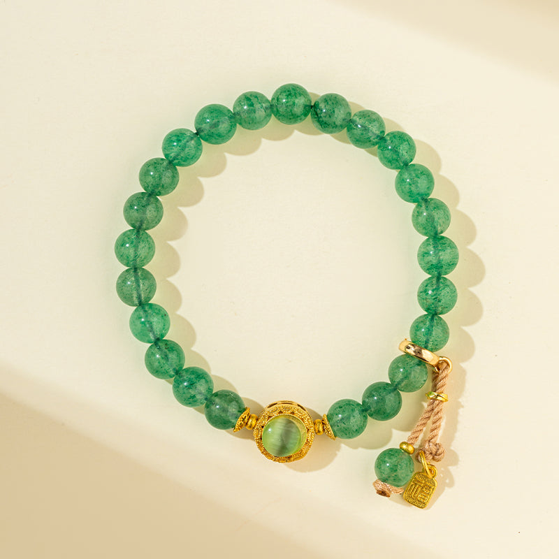 Green Crystal Forest Heart Gold Bracelet-【Natural Energy & Handmade】