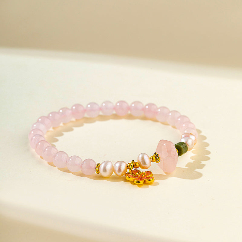 Natural Pearls Pink Crystal Jade Gold Bracelet-【Natural Energy & Handmade】