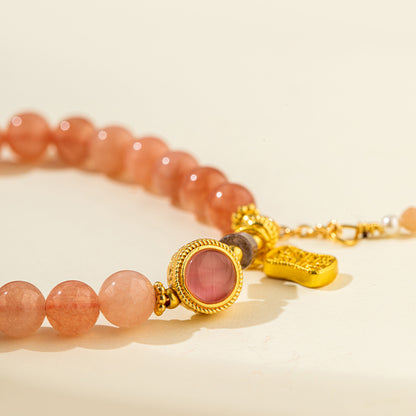 Natural Pink Agate Gold Bracelet-Natural Energy & Handmade