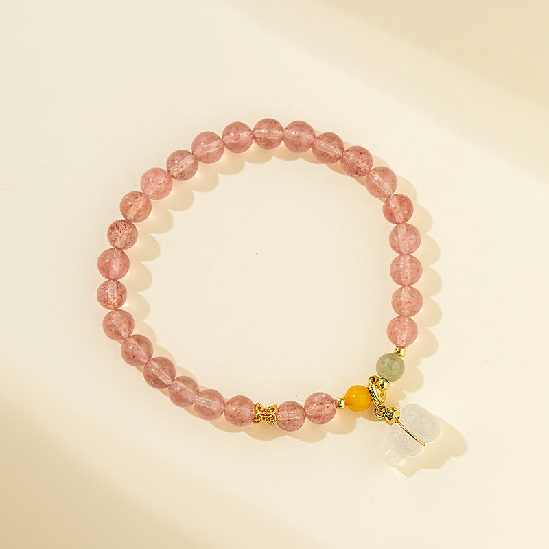 Pink Quartz Crystal Gold Bracelet-【Natural Energy & Handmade】