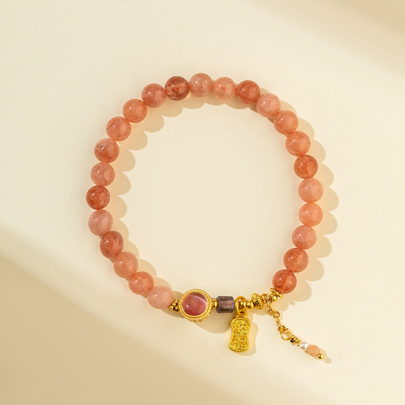 Natural Pink Agate Gold Bracelet-【Natural Energy & Handmade】