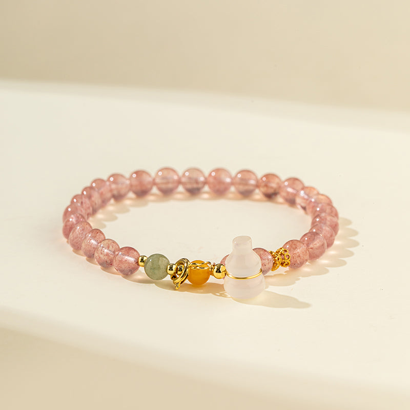 Pink Quartz Crystal Gold Bracelet-【Natural Energy & Handmade】