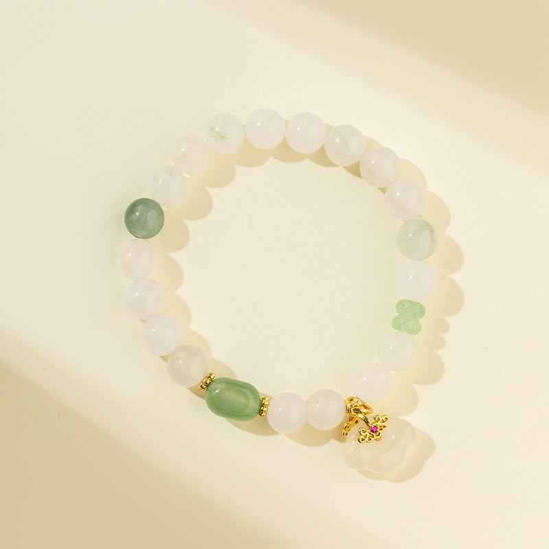 Pure White Jade Gold Bracelet-【Natural Energy & Handmade】