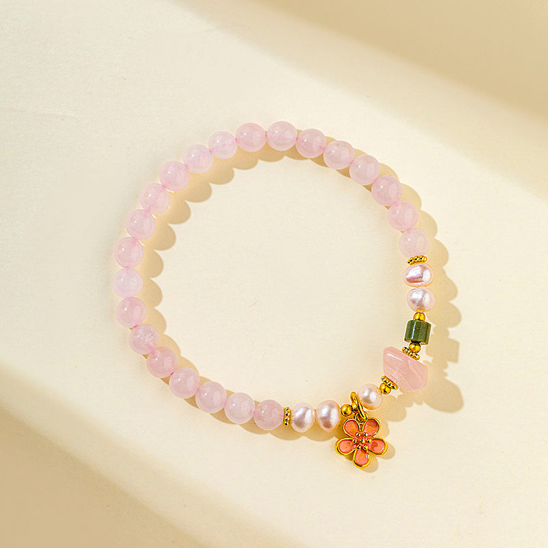 Natural Pearls Pink Crystal Jade Gold Bracelet-【Natural Energy & Handmade】