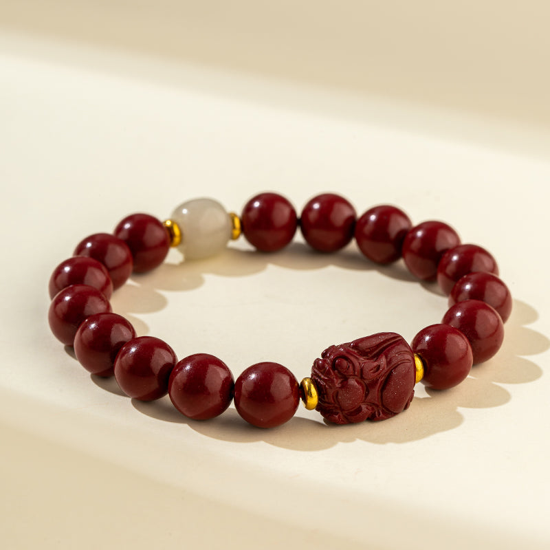 Red Natural Sandalwood Jade Gold Bracelet-【Natural Energy & Handmade】