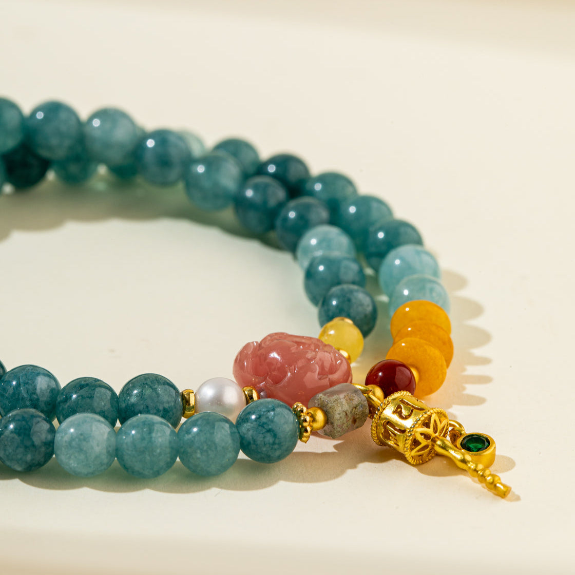 Agate Heart of the Ocean Pearl Gold Double Bracelet-Natural Energy & Handmade