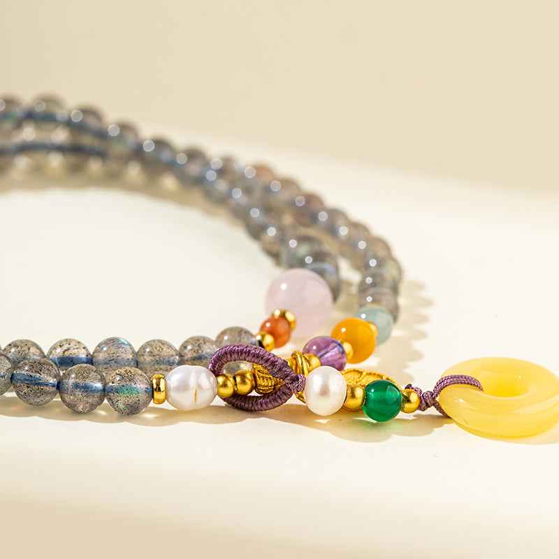 Grey Crystal Jade Gold Double Layer Bracelet-Natural Energy & Handmade