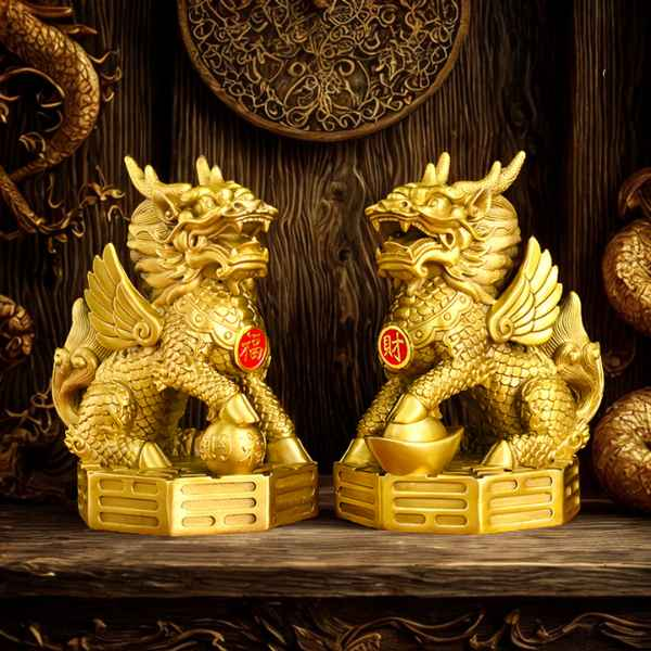 Brass Bagua Kylin Decoration (a pair of male and female) -  Attract Wealth and Fortune