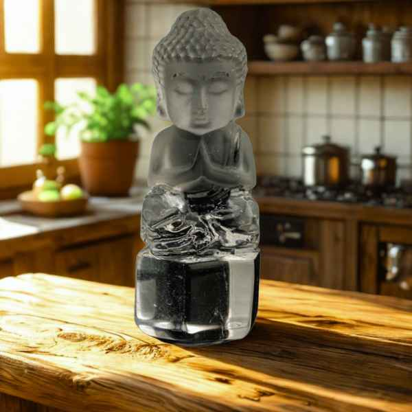 Transparent Crystal Shakyamuni Buddha Sculpture-Natural Energy & Handmade