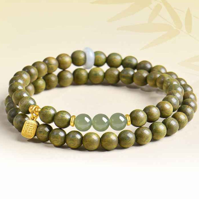 Putuo Mountain Green Sandalwood Beads - Natural Crystal Energy Bracelet (Multi-layer Style)