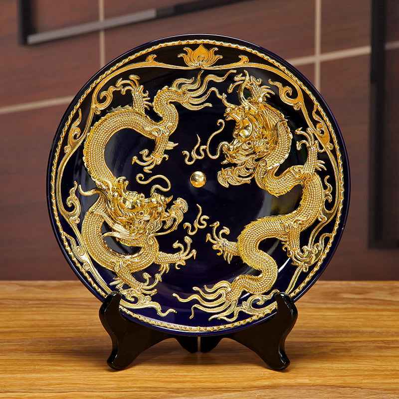 Lacquer wire carving ornament dragon and phoenix two dragons playing with beads ceramic - inviting wealth and good fortune