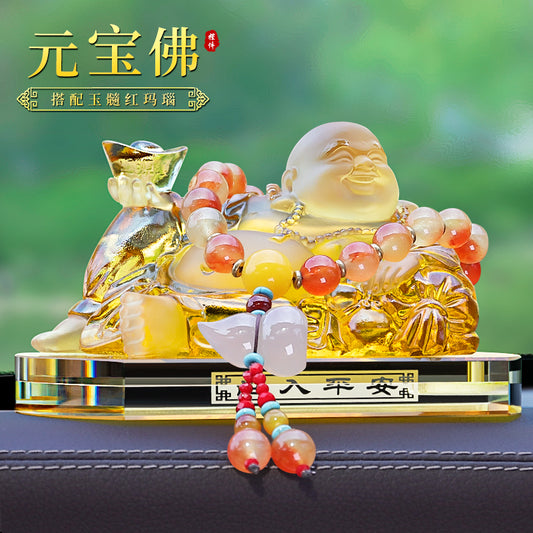 Glazed Maitreya Buddha Car Decoration for Wealth Attraction and Safety