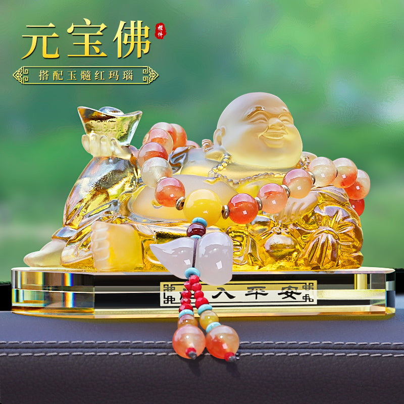 Glazed Maitreya Buddha Car Decoration for Wealth Attraction and Safety