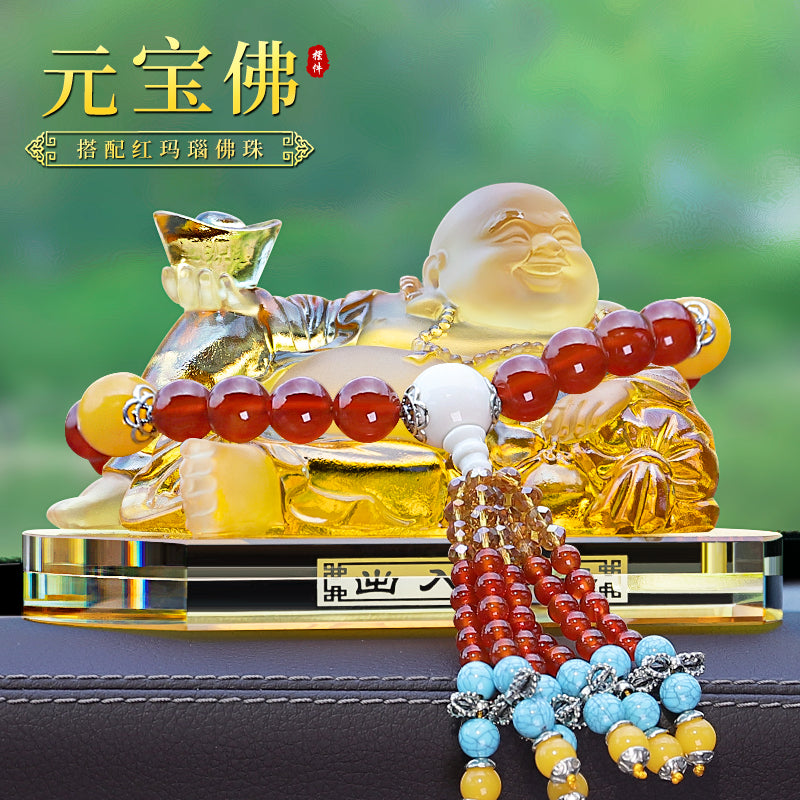 Glazed Maitreya Buddha Car Decoration for Wealth Attraction and Safety