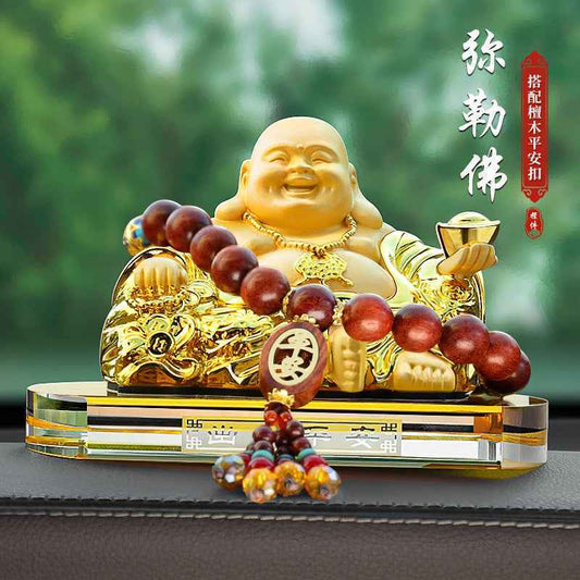 Glazed Maitreya Buddha Car Decoration - A Sacred Car Item for Attracting Wealth and Ensuring Safety