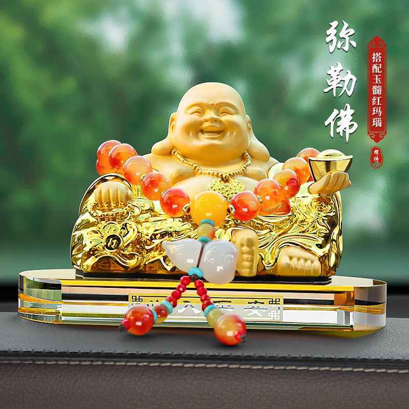 Glazed Maitreya Buddha Car Decoration - A Sacred Car Item for Attracting Wealth and Ensuring Safety