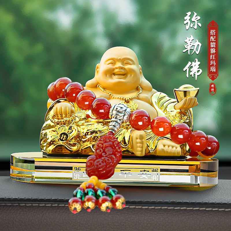Glazed Maitreya Buddha Car Decoration - A Sacred Car Item for Attracting Wealth and Ensuring Safety