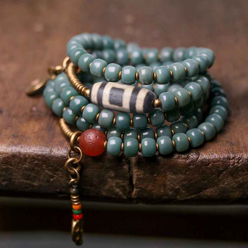 Vintage Bodhi Root and Dzi Bead Necklace - A Versatile Long - style Sweater Chain with an Artistic and Ethnic Flair