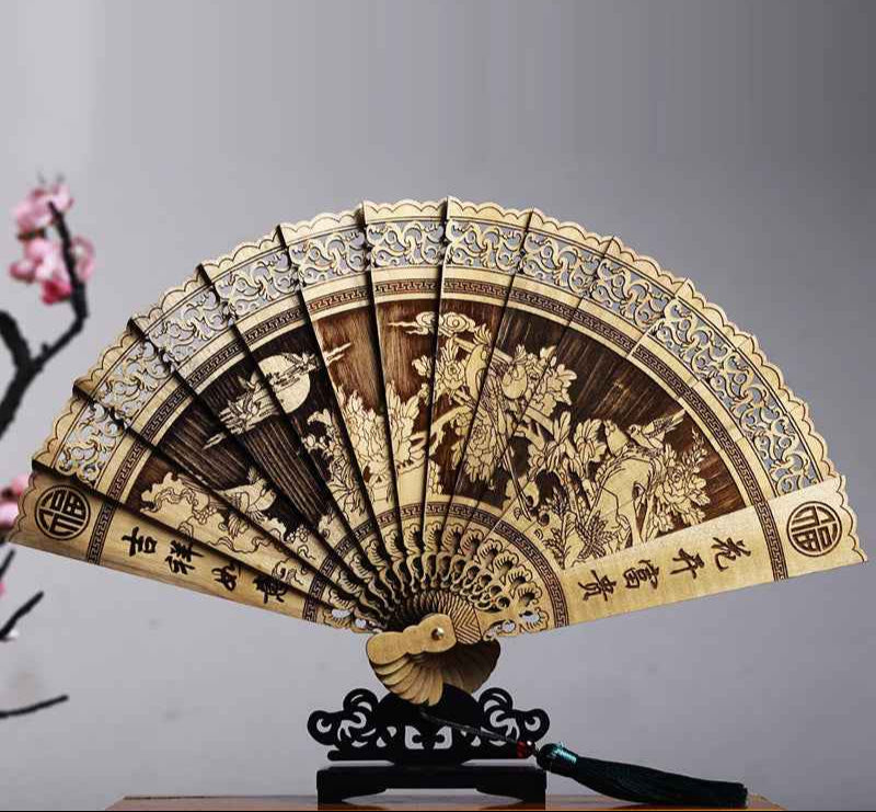 Classical Folding Fan Made of Phoebe Zhennan Wood - A Rare Artwork of Oriental Elegance