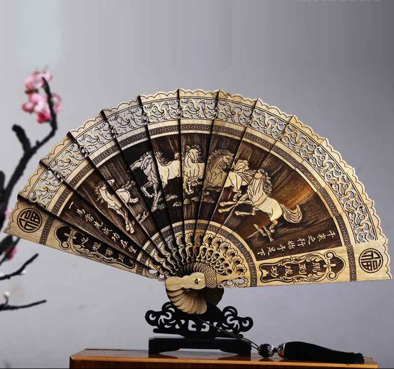Classical Folding Fan Made of Phoebe Zhennan Wood - A Rare Artwork of Oriental Elegance