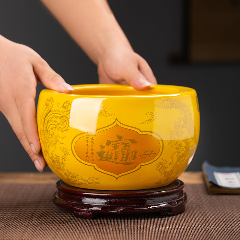 Jingdezhen Ceramic Treasure Bowl - Auspicious Feng Shui Decoration for Wealth from All Directions